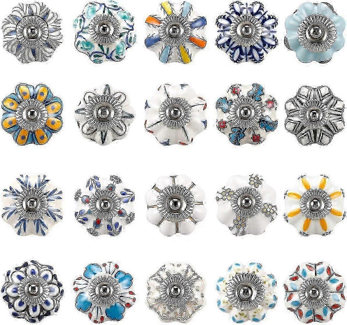 20 Pcs Mixed Vintage Ceramic Cabinet Knobs Cupboard Drawer Pull Handles