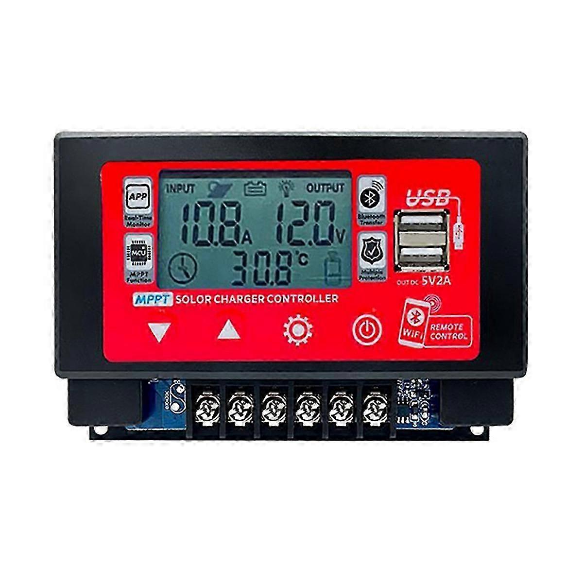 WIFI Bluetooth Solar Charge Controller MPPT Controller with LCD Display Dual USB Support 12V/24V Bat