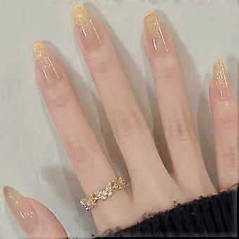 Gradient Yellow Almond Press On Nails Set Medium Length False Tips ReadytoWear Manicure 24PCS