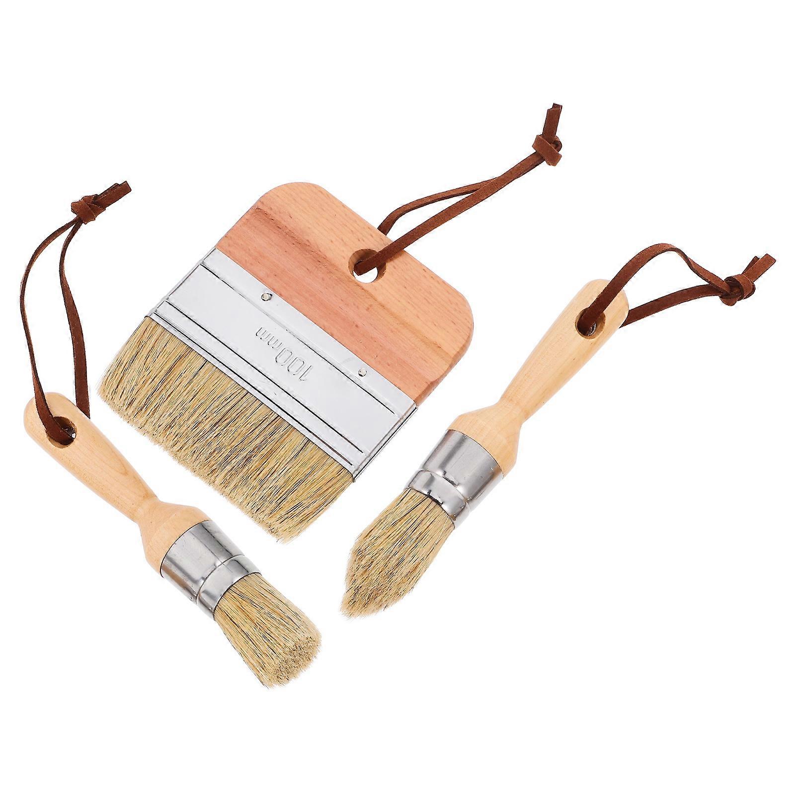 Wax Paint Brushes Multi-Function Brush Set for Painting 3Pcs Ergonomic Brown Wood