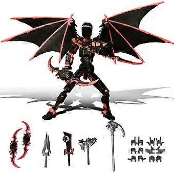 Articulated Robot Skeleton Action Figure with Cape, Red Black Collectible for Display or Stop Motion