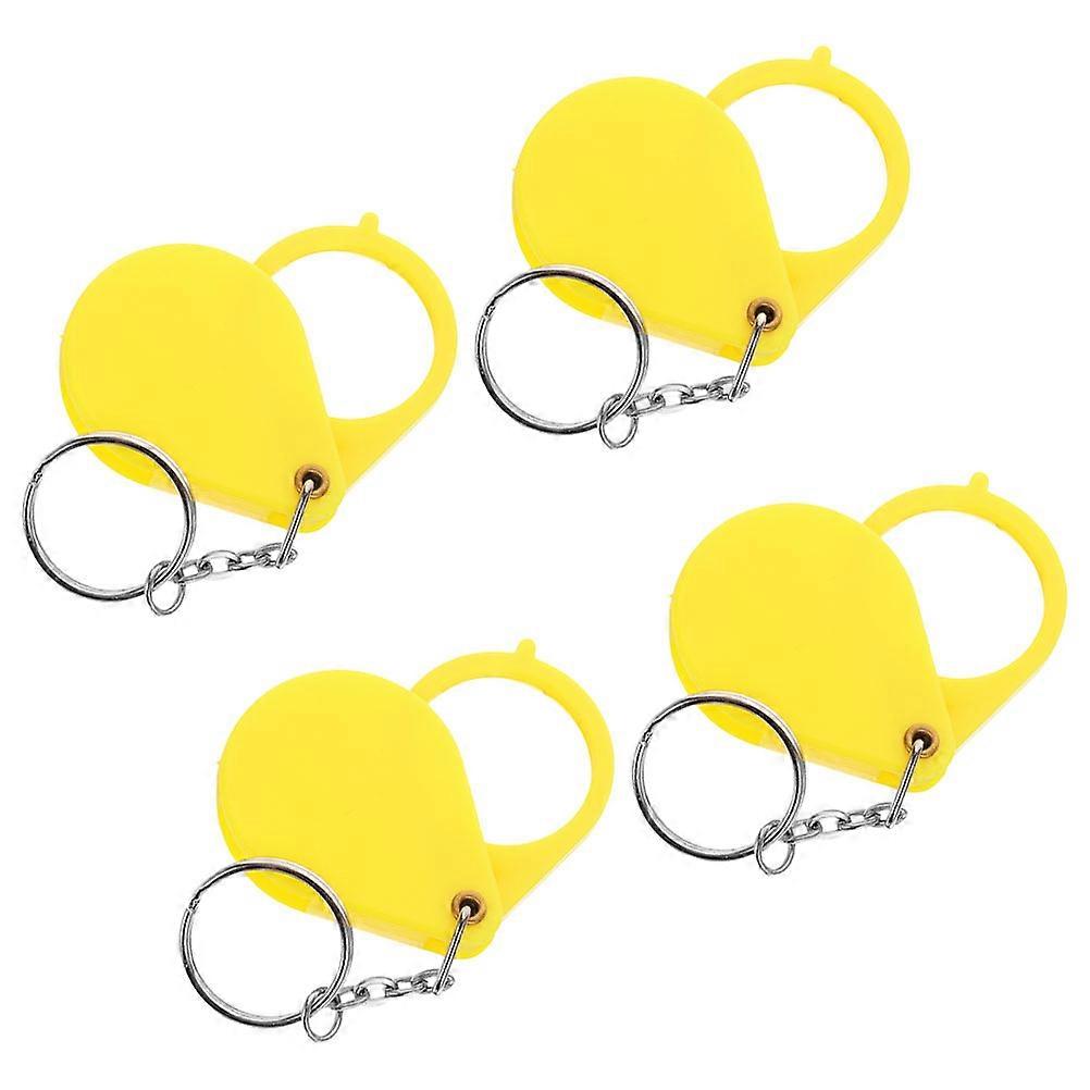 Yellow Keychain Magnifying Glass Folding Magnifier Mini Handheld 4Pcs Set