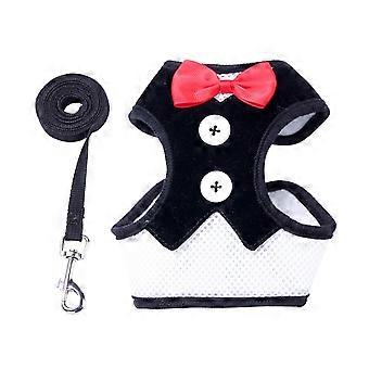 Dog Harness Vest Bow Tie Evening Dress for 2Pcs Pet Supplies Black