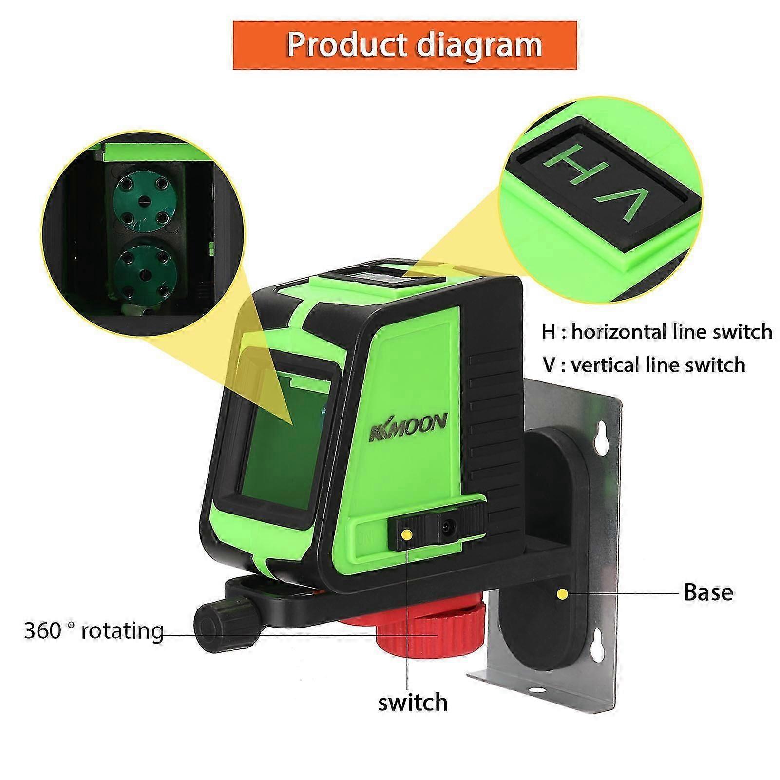 KKmoon Multifunctional 2 Lines Laser Level Large Window Leveling Tool with Sound Alarm Function