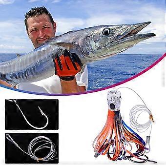 Trollingbeten för havsfiske | Kompatibel med marlin, tonfisk, mahi, delfin och durado | Riggade hängen och bläckfiskkjolar för lax och öring