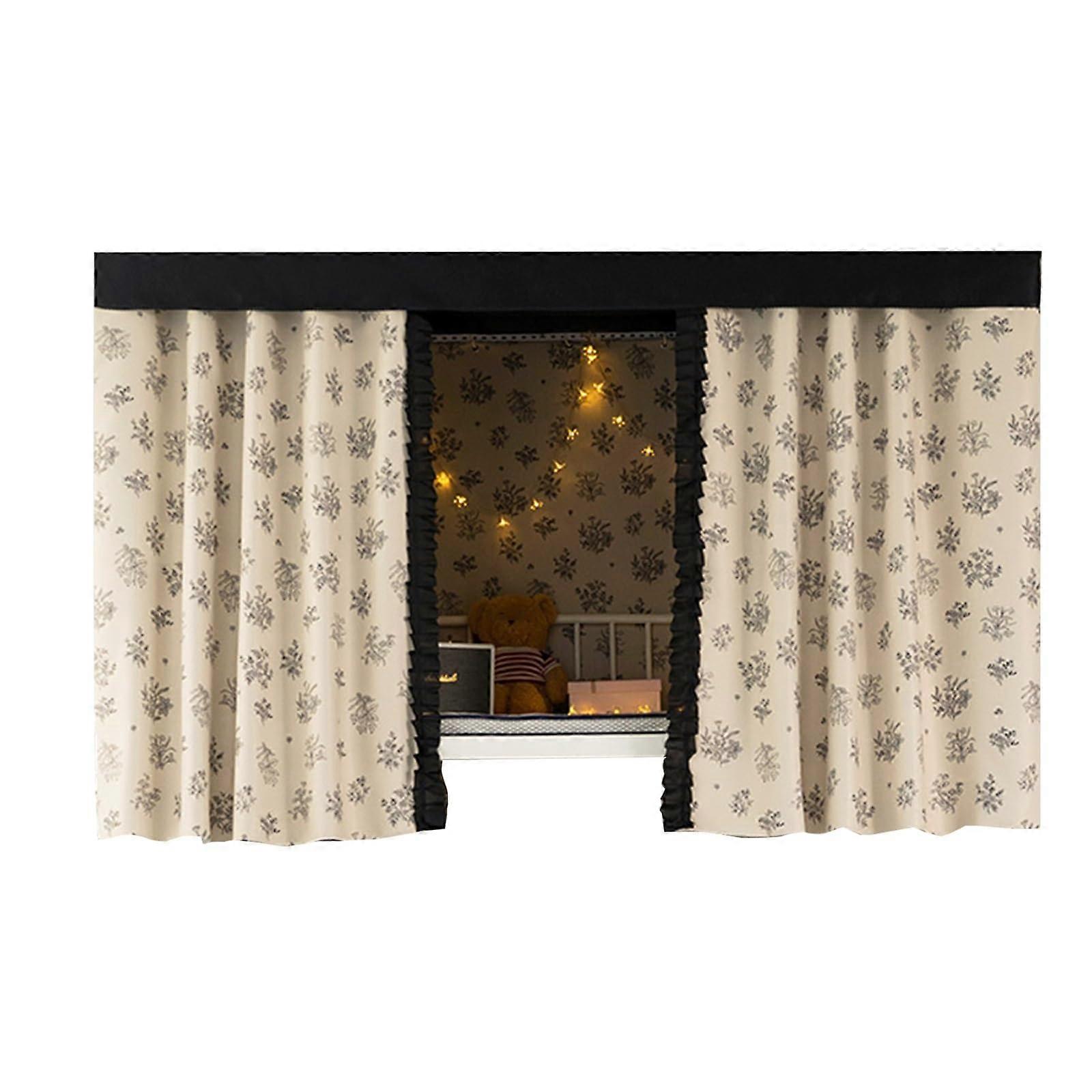 Loft Bed Curtains Blackout Privacy Leaf Pattern Canopy Set with Valance for Dorm 1.5M