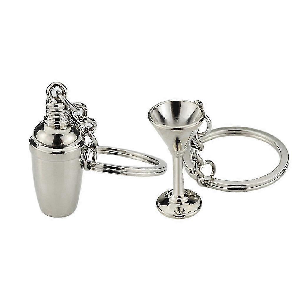 Cocktail Shaker Keychain, 2Pcs Set with Creative Goblet Design
