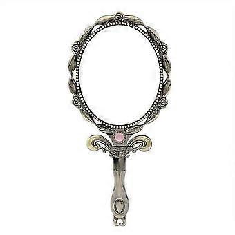 Magnification Hand Held Mirror Vintage Folding Small Handle Mirror Makeup Metal Mirror Butterfly Designed Pocket Handle Mirror (Bronze Color, Oval Sty