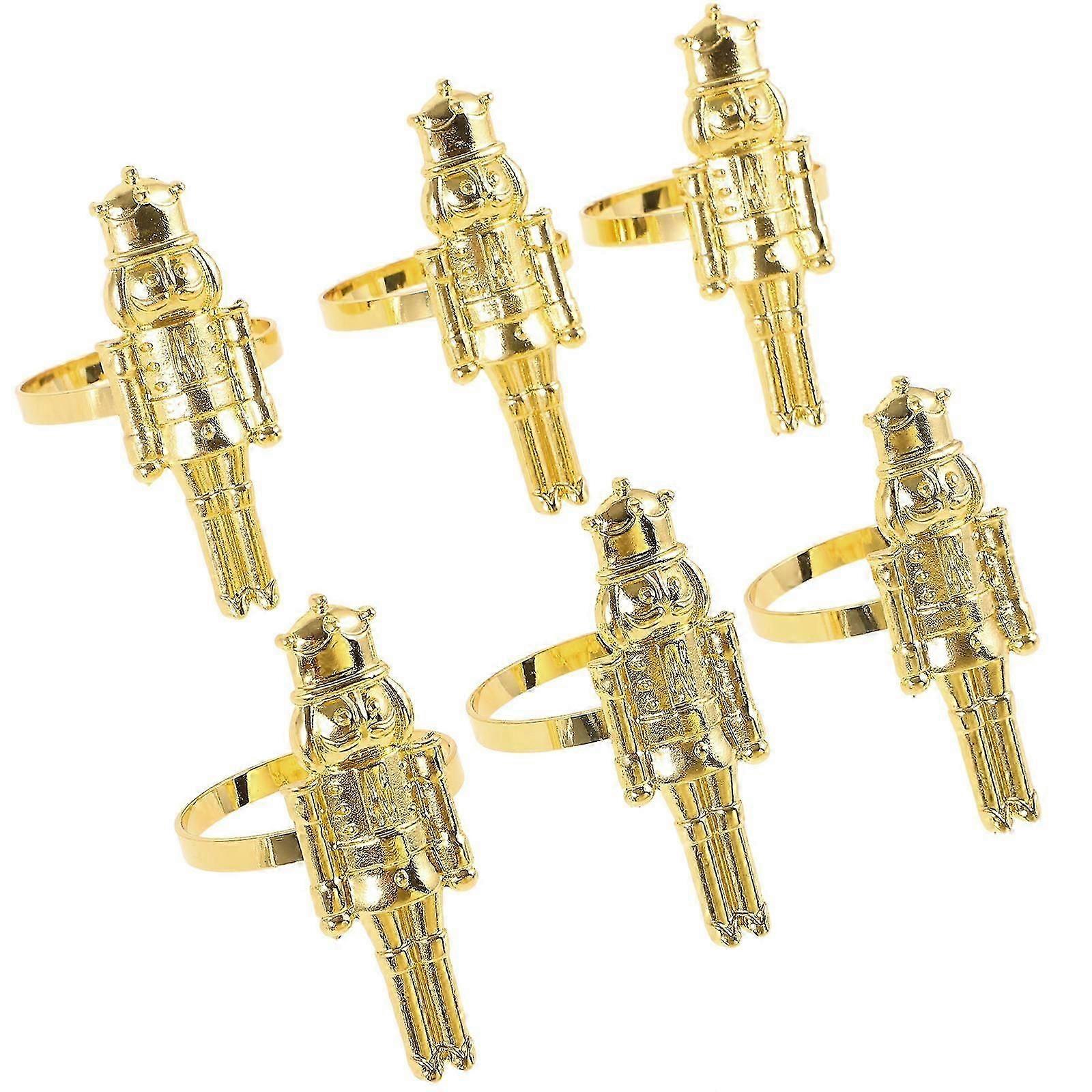 Nutcracker Shaped Napkin Ring for Table Decor 6Pcs Golden Alloy