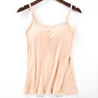Gepolstertes, weiches Damen-Tanktop mit integriertem BH, Spaghettiträger-Top, Damen-Camisole mit integriertem BH S07