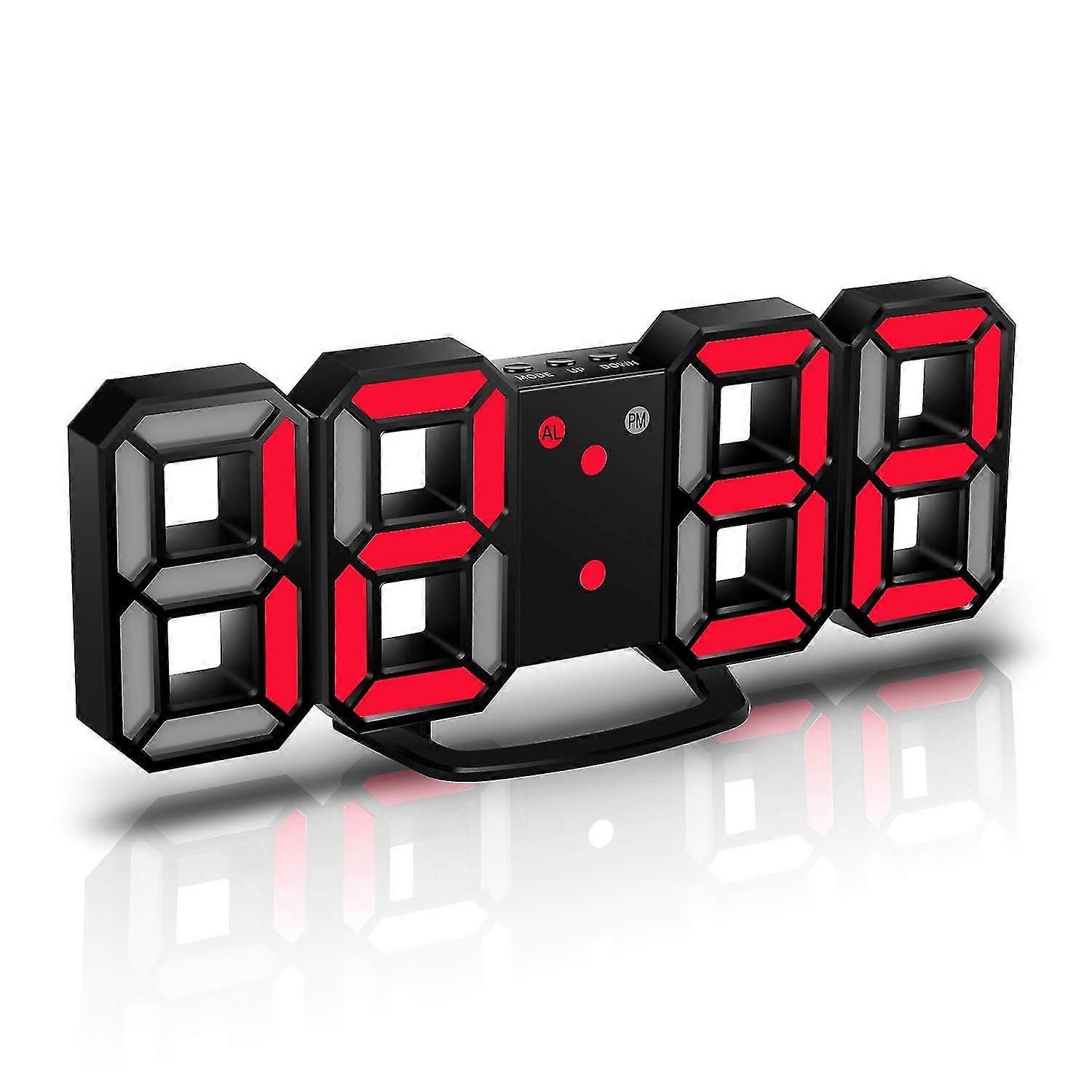 3d Led Digital Alarm Clock, With 3 Adjustable Brightness Levels, Dimmable Night Light Function-red