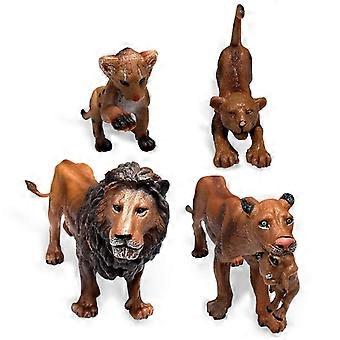 4Pcs Lion Family Figurines Set, Realistic Safari Animal Figures, PVC Lion, Lioness, and Cub Models for Kids Playset, Home Decorations, Animal Toys, Ed
