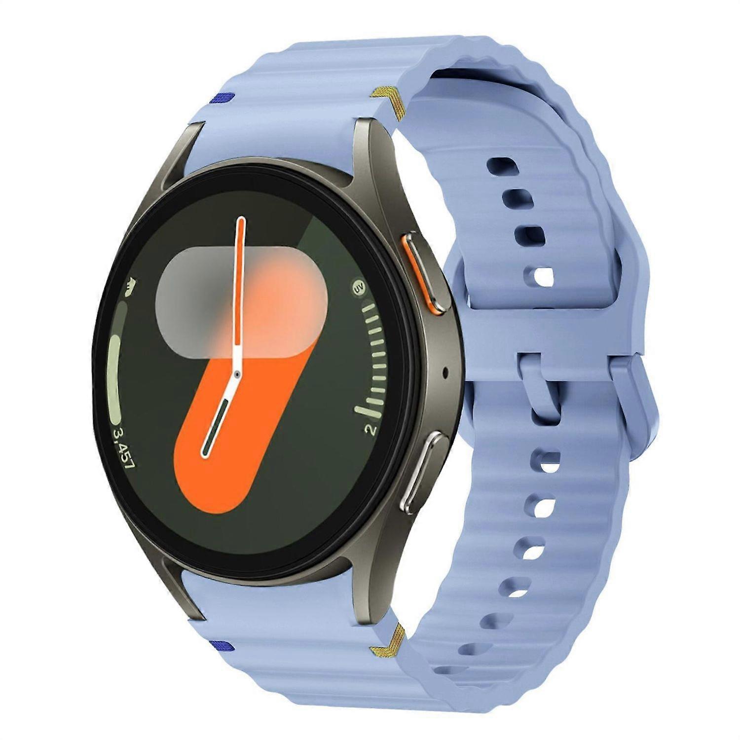 For Samsung Galaxy Watch 7 44/40mm Silicone Wave Pattern Design Replacement Arm Band Light Blue