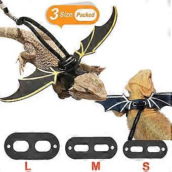 Lizard justerbar båndsele3 størrelser S / M / L Klatring Pet Traction sele med lærvinger Lizard Tau for å gå svart