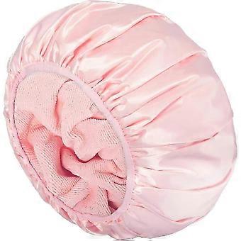 Shower Cap,Extra Large Triple Layer Bathing Cap with Dry Hair Function for Women, Waterproof Reusable Long Hair Bath Caps (Pink) zxfg