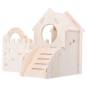 Houten hamsterhuisje met doolhof, glijbaan en schuilplaats voor kleine huisdieren, inclusief afneembaar huisje.