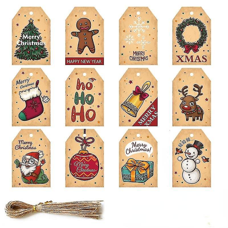48/50pcs عيد الميلاد كرافت ورقة العلامات DIY اليدوية هدية التفاف التسميات سانتا كلوز شنق الحلي السنة الجديدة @bugu
