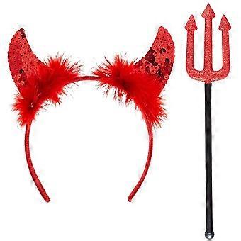 Pandebånd og gaffel til kvinder, djævelkostume, Halloween-tilbehør, 2 stk. djævel
