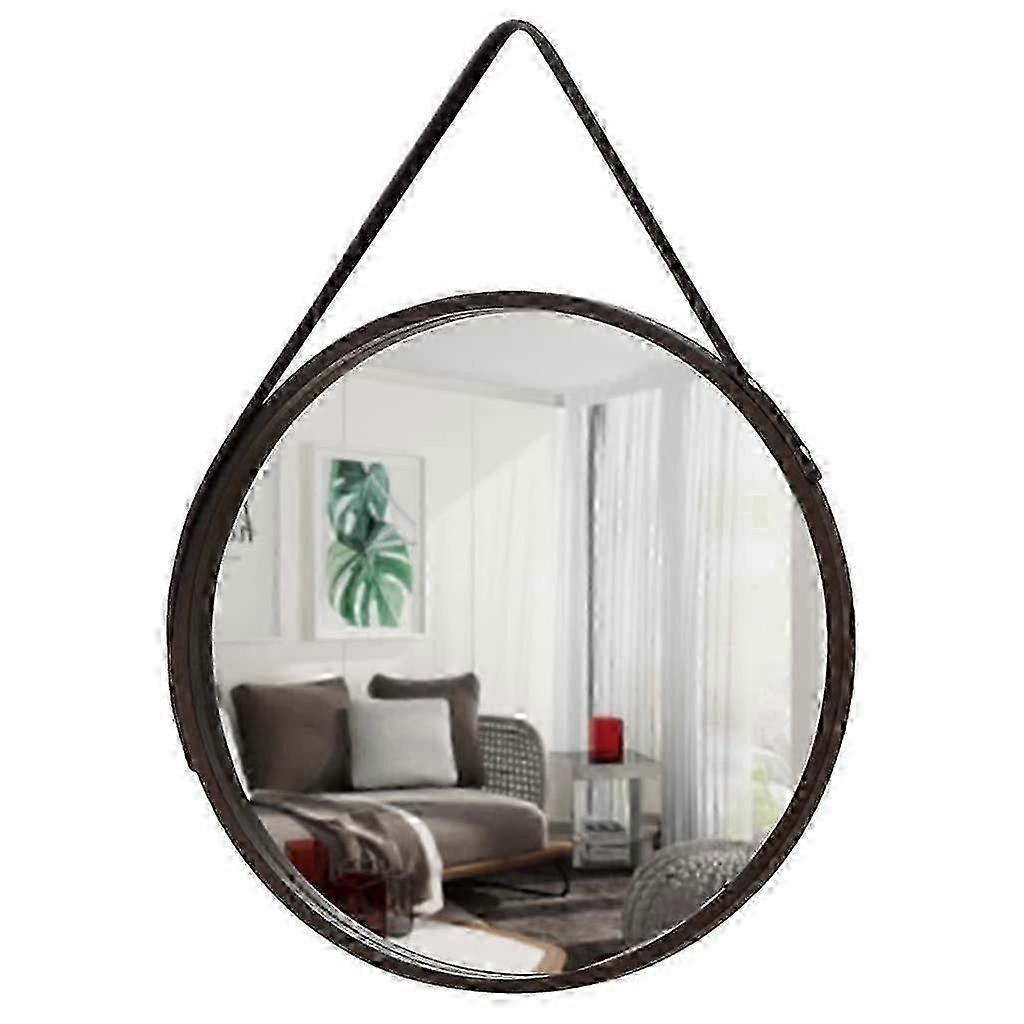 Large Round Wall Mirror with PU Strap