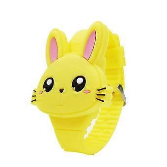 1 stuks Kids LED Elektronisch Horloge Siliconen Band Cartoon Konijn Flip Case Pols
