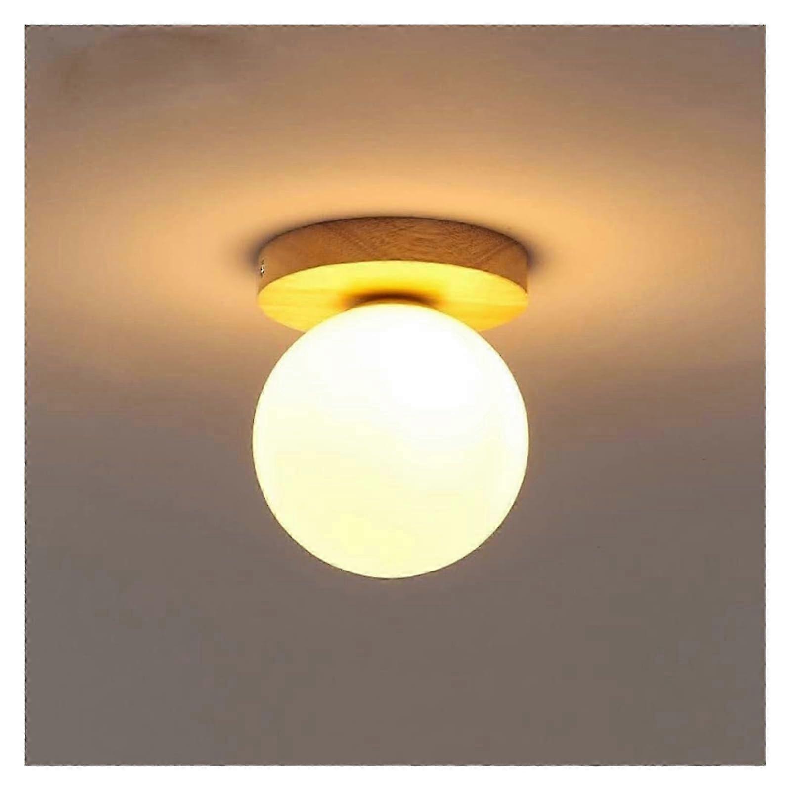 Compact White Globe Wood Ceiling Fixture
