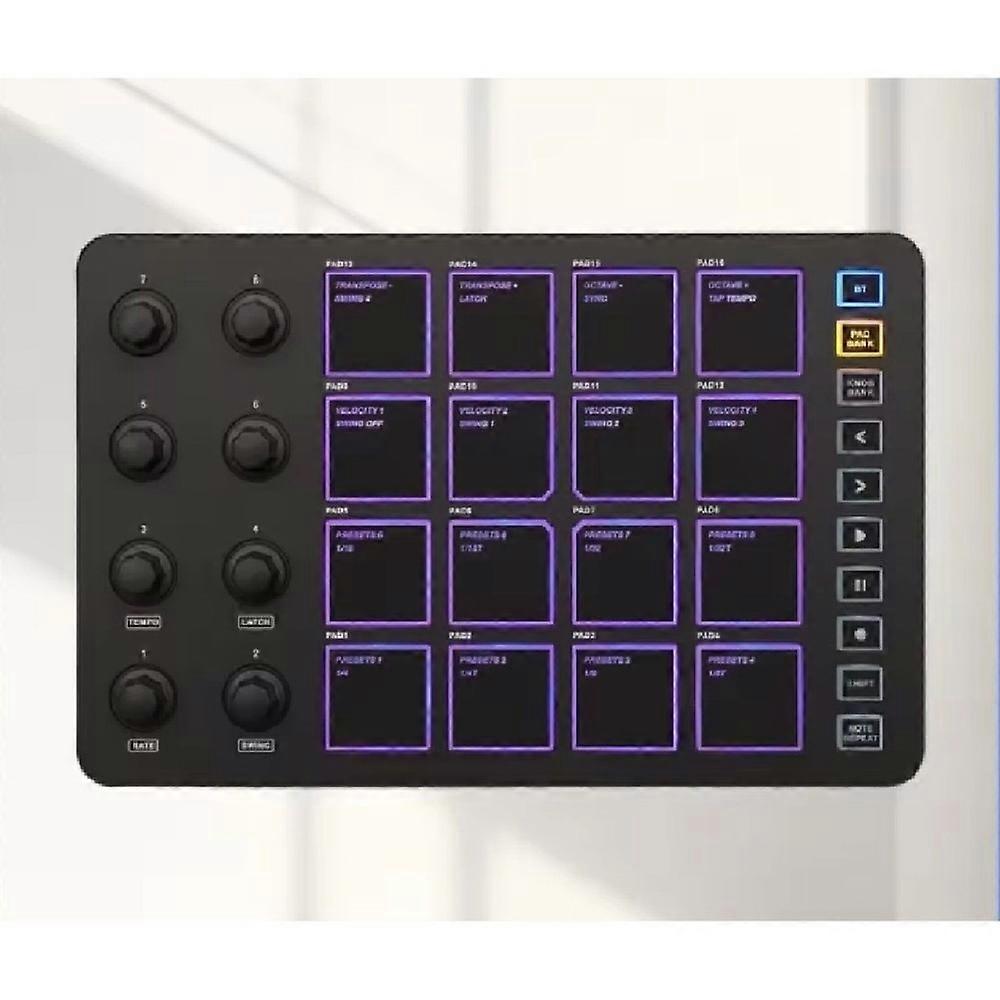 Wireless MIDI Pad Bluetooth MIDI Controller,16 Pads & 8 Assignable Knobs, Portable USB-C Powered W/Built-in Battery
