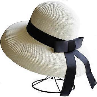 Retro-Strohhut im Hepburn-Stil, schwarz, beliebt bei Internet-Nutzerinnen, mit UV-Schutz, ideal für Urlaub und Strand, Damen-Sommerhut mit breiter Krempe.