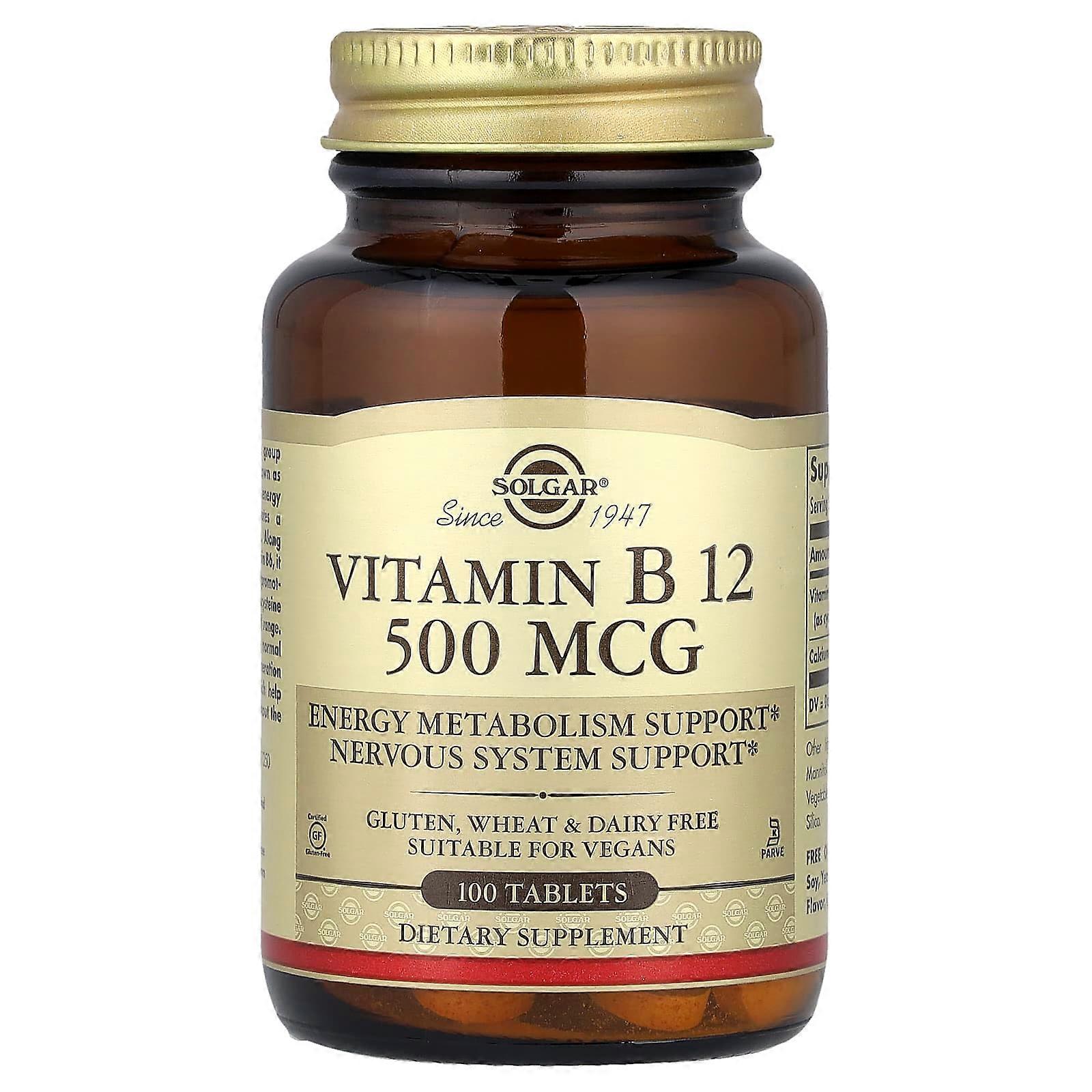 Solgar, B12-vitamiini, 500 mcg, 100 tablettia