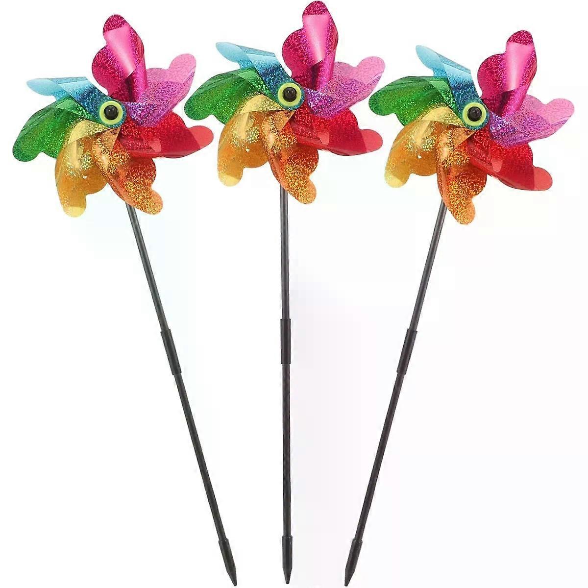 Windmill Decor 3Pcs Plastic and Wood Rotating Ground Insert