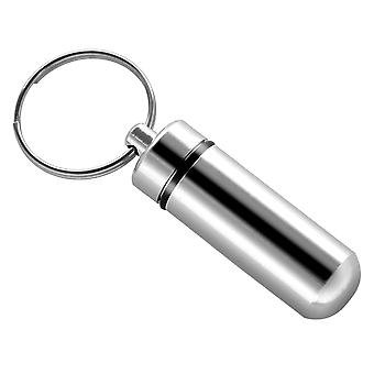 Silver Pill Medicine Box Case H Container Flaska Nyckelring Nyckelring Nyckelring