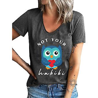 Short Sleeve U Neck Owl And Letters Print Top