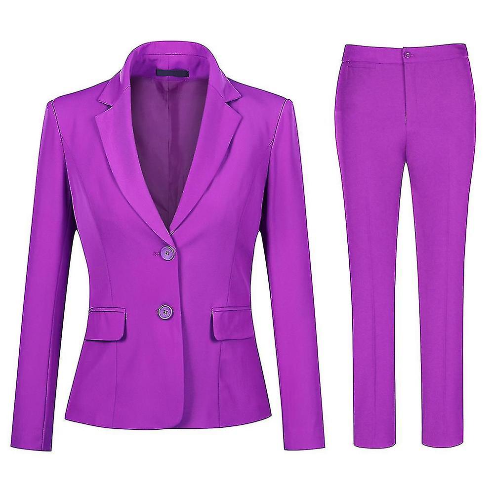 Female Professional Formal Solid Color Suit Two Button Notched Lapel Suit (blazer And Pants)