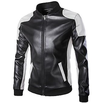 Leather Jackets Men Fashion Patchwork White  Leather Jackets Pu Overc