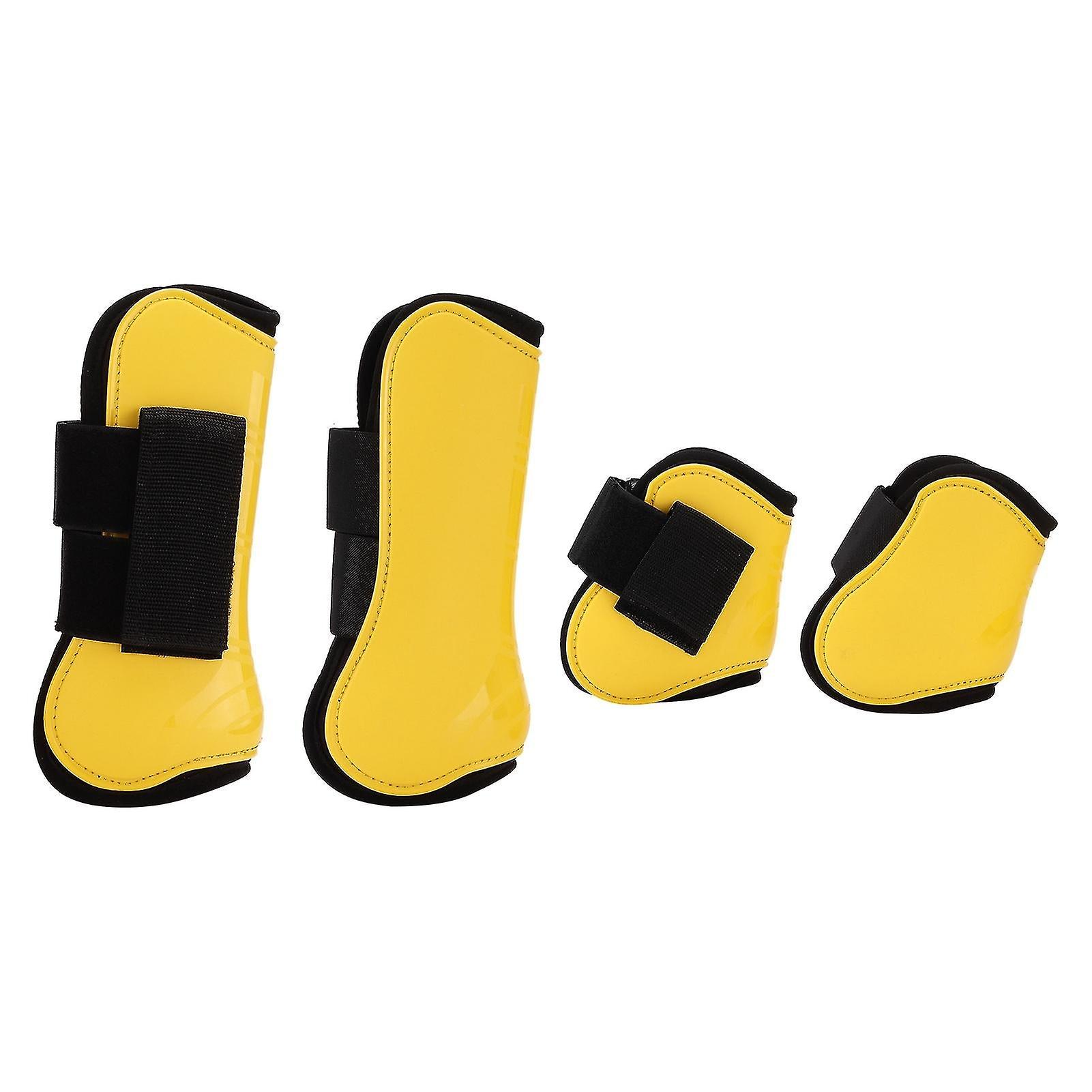 Horse Tendon Boots Set Of 4 Pu Shell Guard Boots For Riding Shock Absorbing Jumping Protectionyellow L