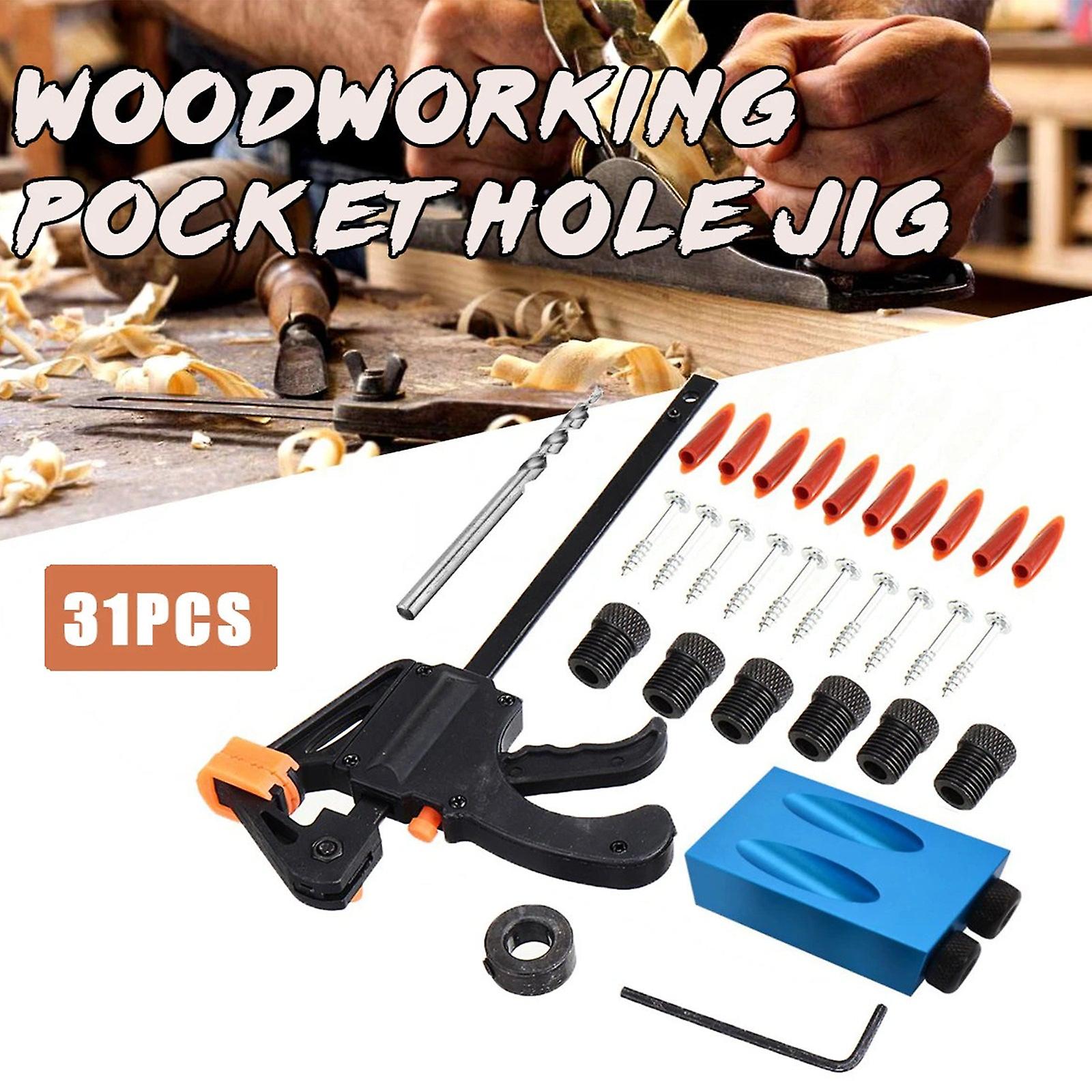 31Pcs 15° Pocket Hole Screw Jig Drill Bits Wood Angle Locator Clamp Tool Set Kit