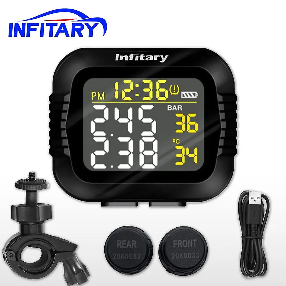 Infitary Motorcycle Tpms Tire Pressure Monitoring System Big Wireless Lcd Colorful Display Shift For Status Precise Digital Moto