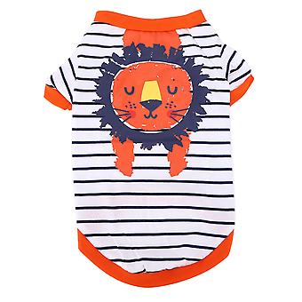 Pet TShirt Striped Cotton Cartoon Print Autumn and Winter Thin Bottoming TShirt for Pets(White Lion S)