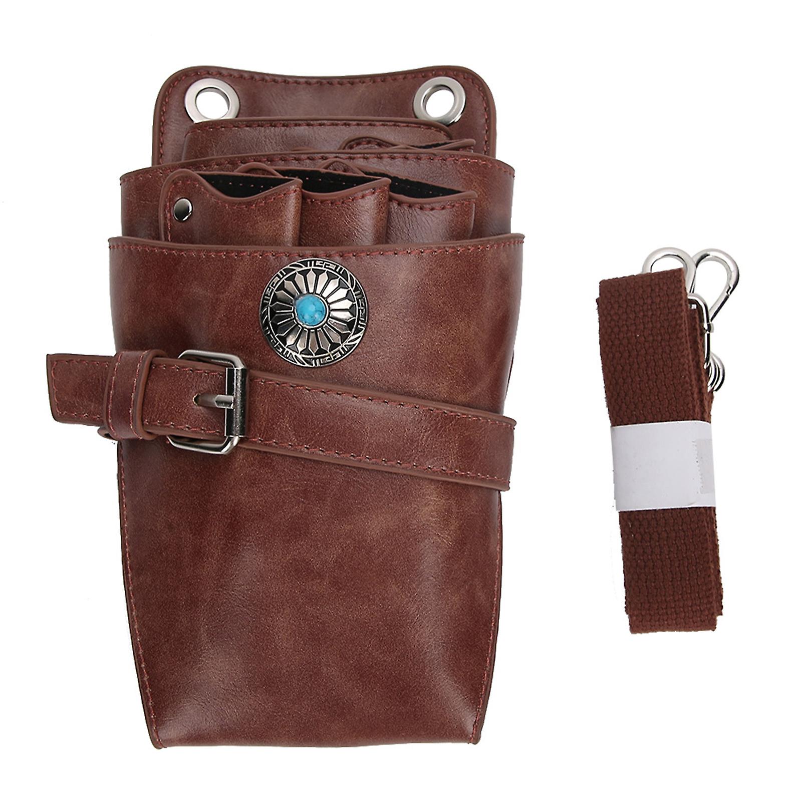 Étui pour ciseaux de barbier avec ceinture, sac de taille marron