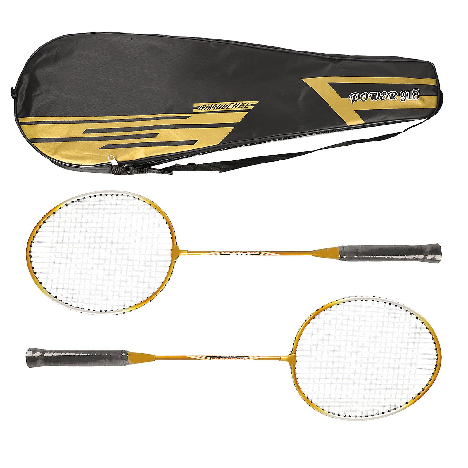 REGAIL 2Pcs Iron Alloy Badminton Racket 2 Player Badminton Racket Set for Kids Adults Gold