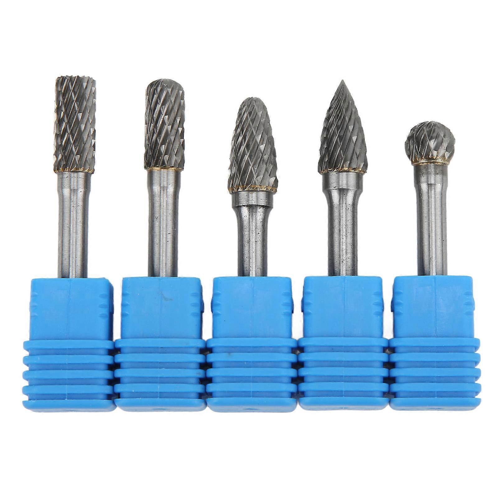 Tungsten Carbide Rotary Burr File Set: 5pcs Double Cut 6x10mm for Craft Carving