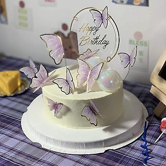 21-teiliges Schmetterling Kuchen Topper Set – Lila & Rosa, Mit Happy Birthday Aufdruck, Für Geburtstag, Hochzeit, Babyparty