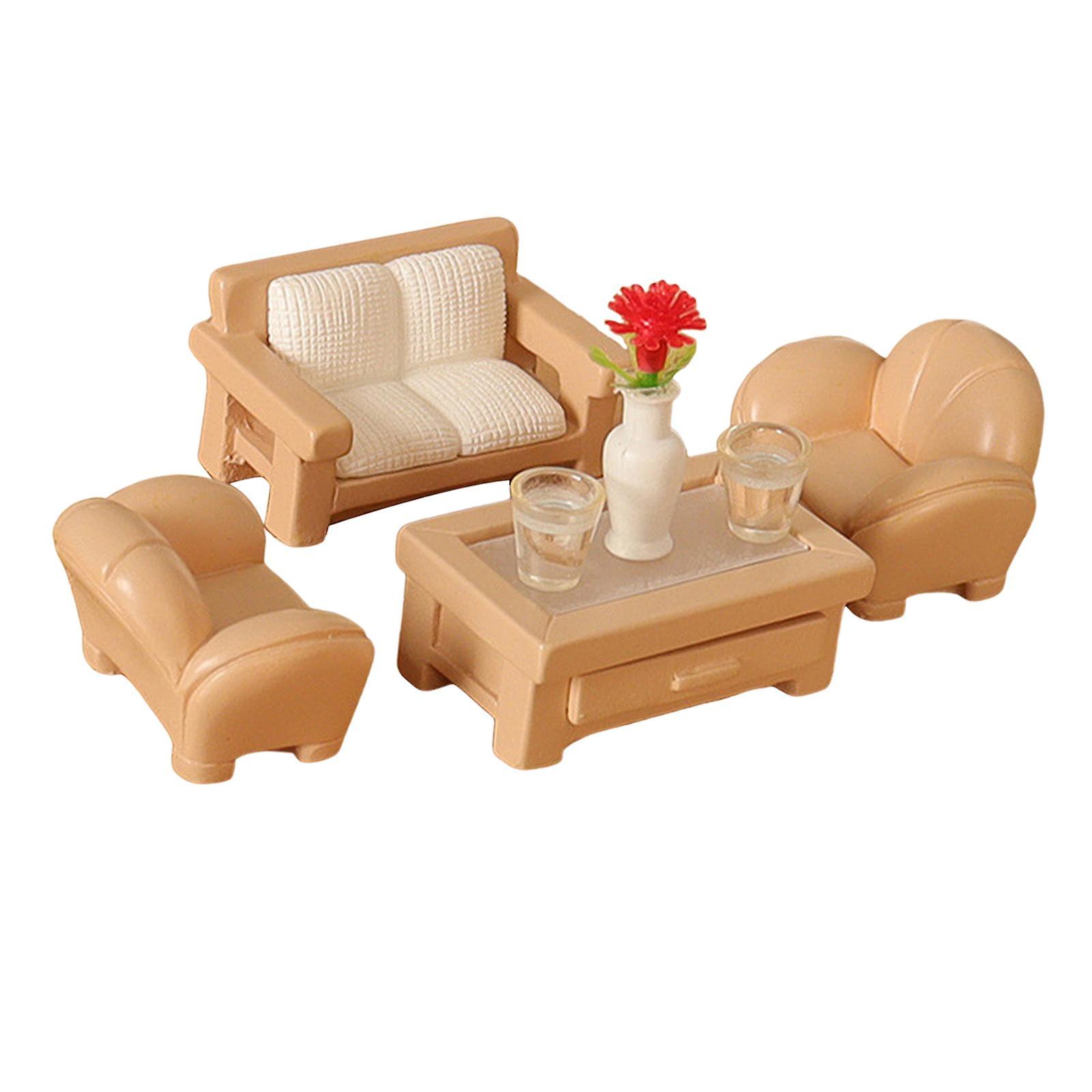 Dollhouse Furniture Set Dollhouse Couch 1/12 Scale Decorative Simulation Mini Photo Props Coffee Table Cup Funiture Ornaments