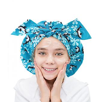 Veeki Set 0f 3 Waterproof Shower Cap for Kids, Girl Bath Hat of Cute Pattern Washable Reusable Shower Caps -Cute Shower Cap forHome Use, Hotel (Cyan)