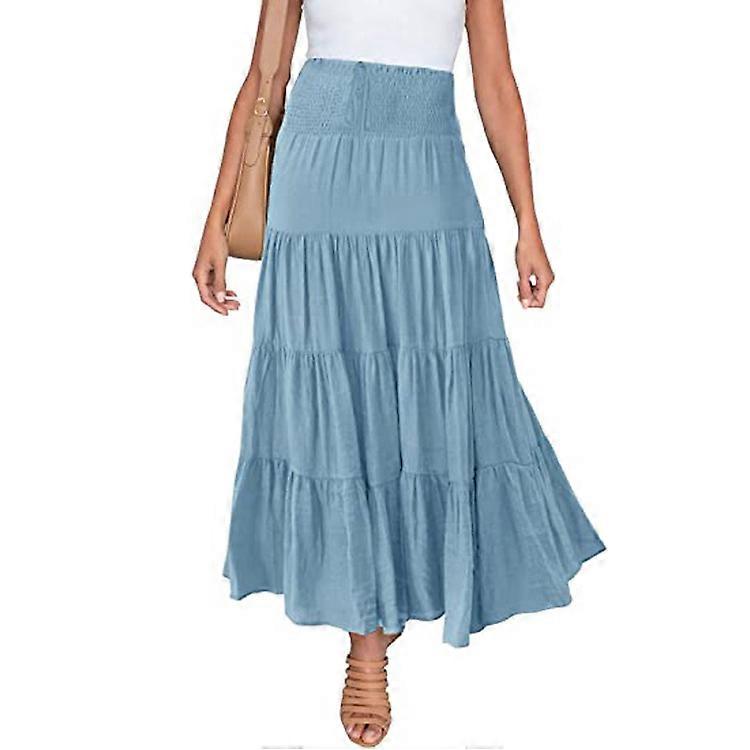 Women's Midi Skirt Boho Elastic High Waist Long Skirts