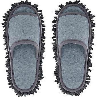 Mikrofaser Hausschuhe Damen und Herren Hausschuhe Bodenreinigung Mopp Bodenstaubreinigungswerkzeug Unisex Hausschuhe (Dunkelgrau, Damen 11-13/Herren 9-11)