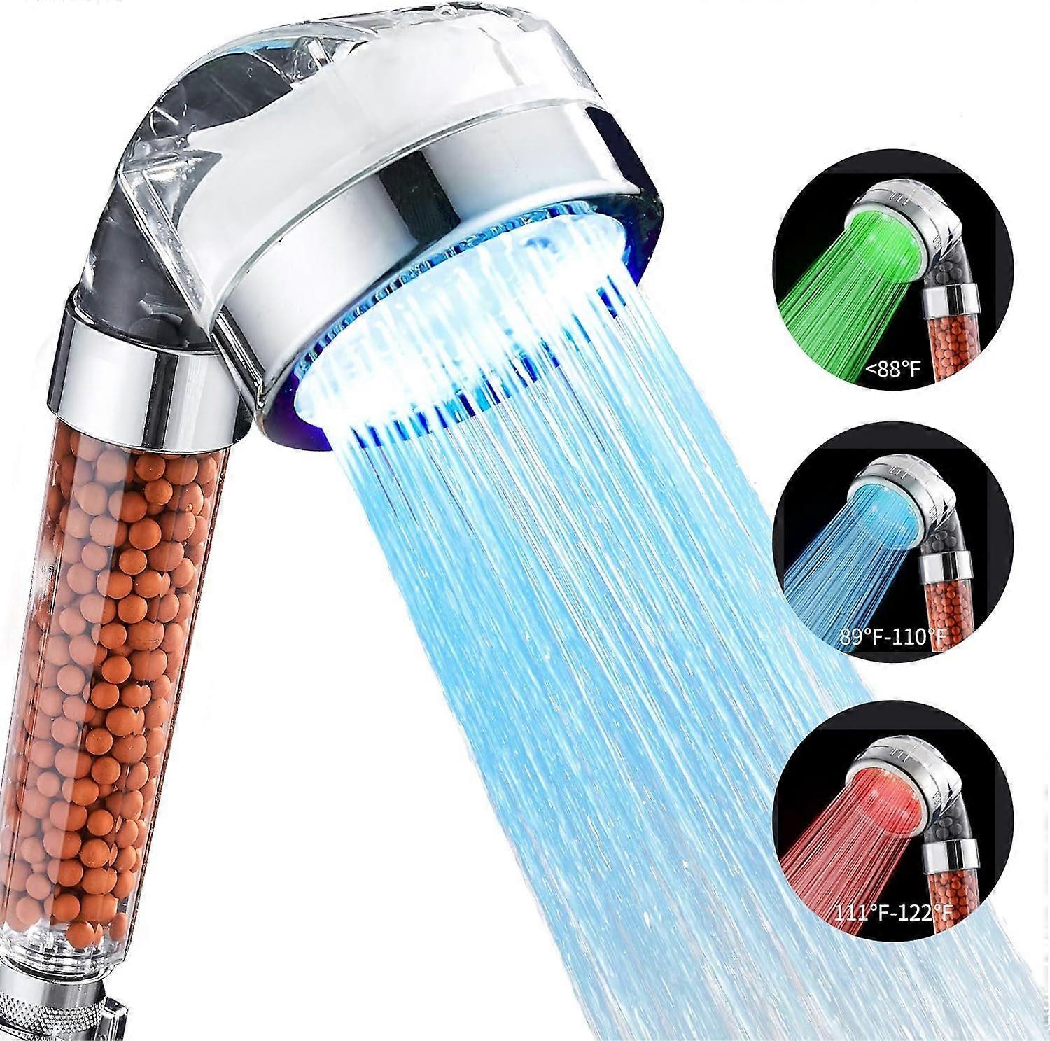 Shower, 3 color modes Ionic hand shower with temperature change, LED high-pressure shower with repla
