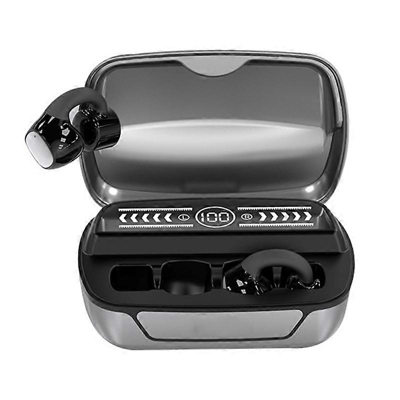 W300 Bluetooth 5.3 Ear Clip Earphone Digital Display Wireless Headset with Power Bank Function - Gre