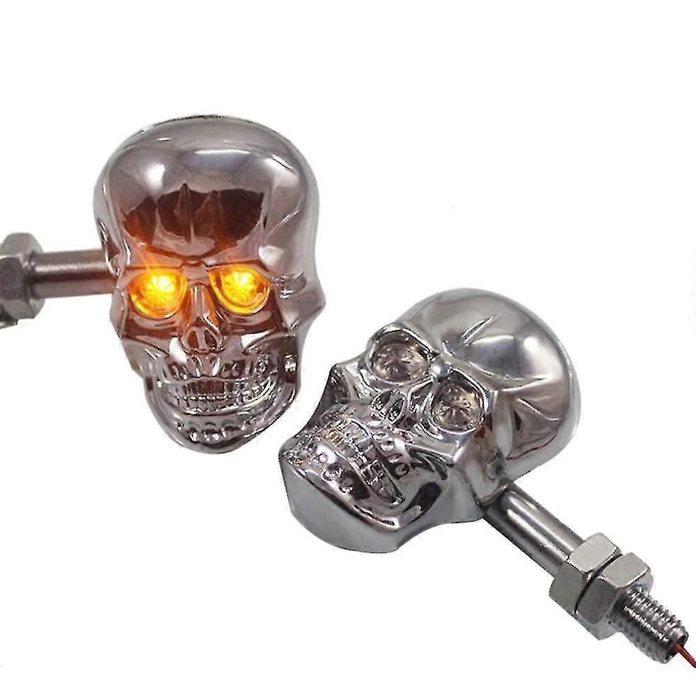 Exquisite 1pair Personalized Motorcycle Accessories Refit Punk Skull Shape Turn Signal Lights Indicators Weatherproof For Most Motorcycle