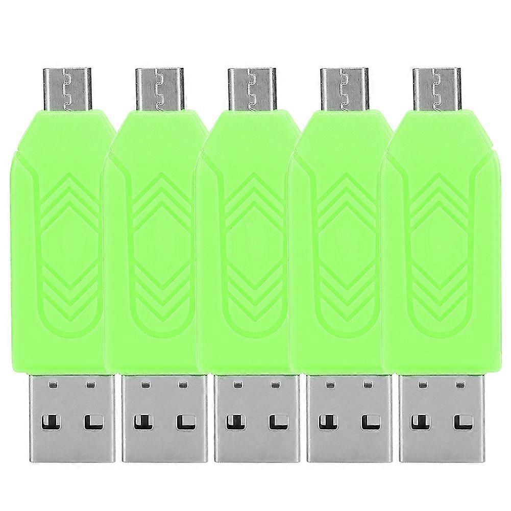 5Pcs USB2.0 Mobile Phone Computer Dual Use for OTG Card Reader Support for Android Xiaomi(Green )
