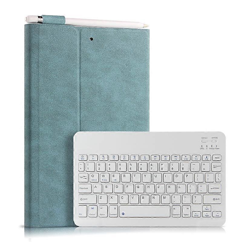 Bluetooth Keyboard Leather Stand Shell Case for iPad 9.7-inch (2018) - Blue / White